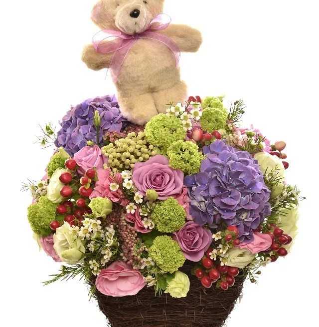 Arrangement of cut flowers with Teddy Bear - Hong Kong SAR China