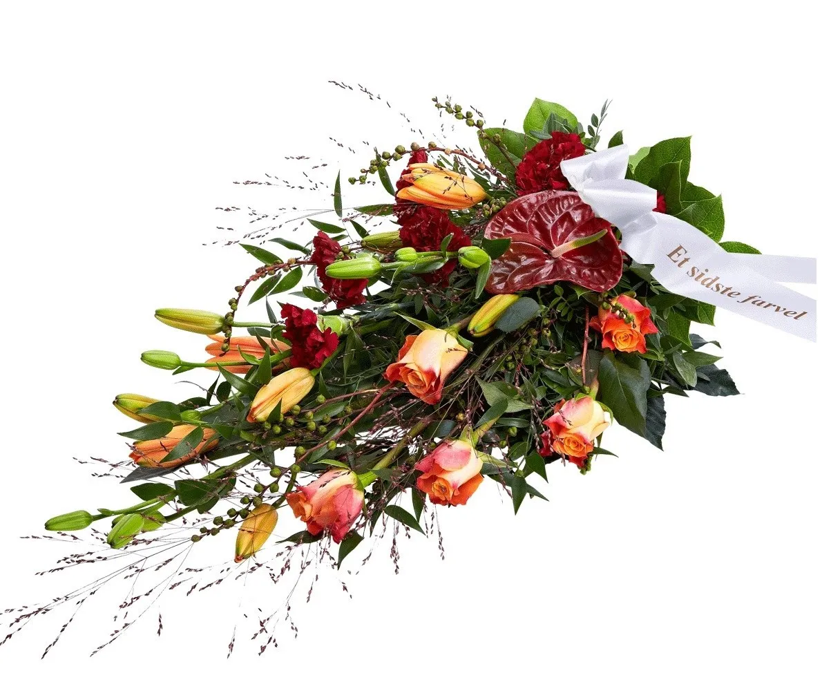 Funeral spray golden with ribbon - Denmark