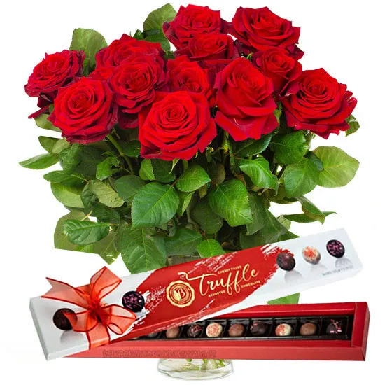 12 czerwonych róż z truflami Bolci - Poczta Kwiatowa® czerwone róże kurierem kwiatowym