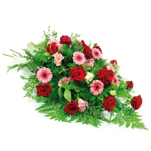 wiązanka pamiętam, wiązanka pogrzebowa z róż gerber eustomy i zieleni dekoracyjnej