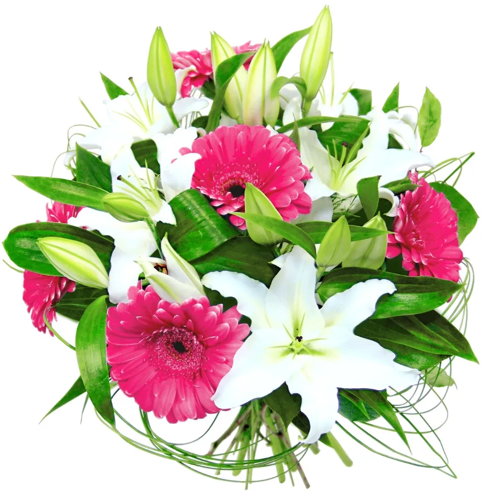 A bouquet of white lilies and pink gerberas, Flowers made your dreams come true