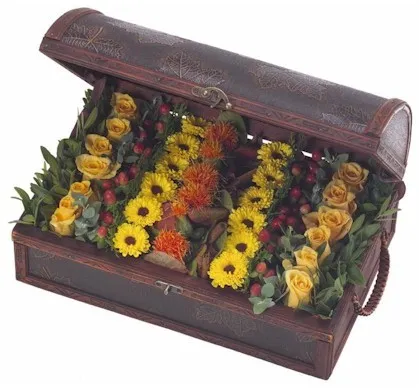 Wooden chest seasonal flowers