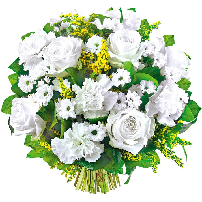 Congratulation flowers for parents, bouquet of white flowers with greenery