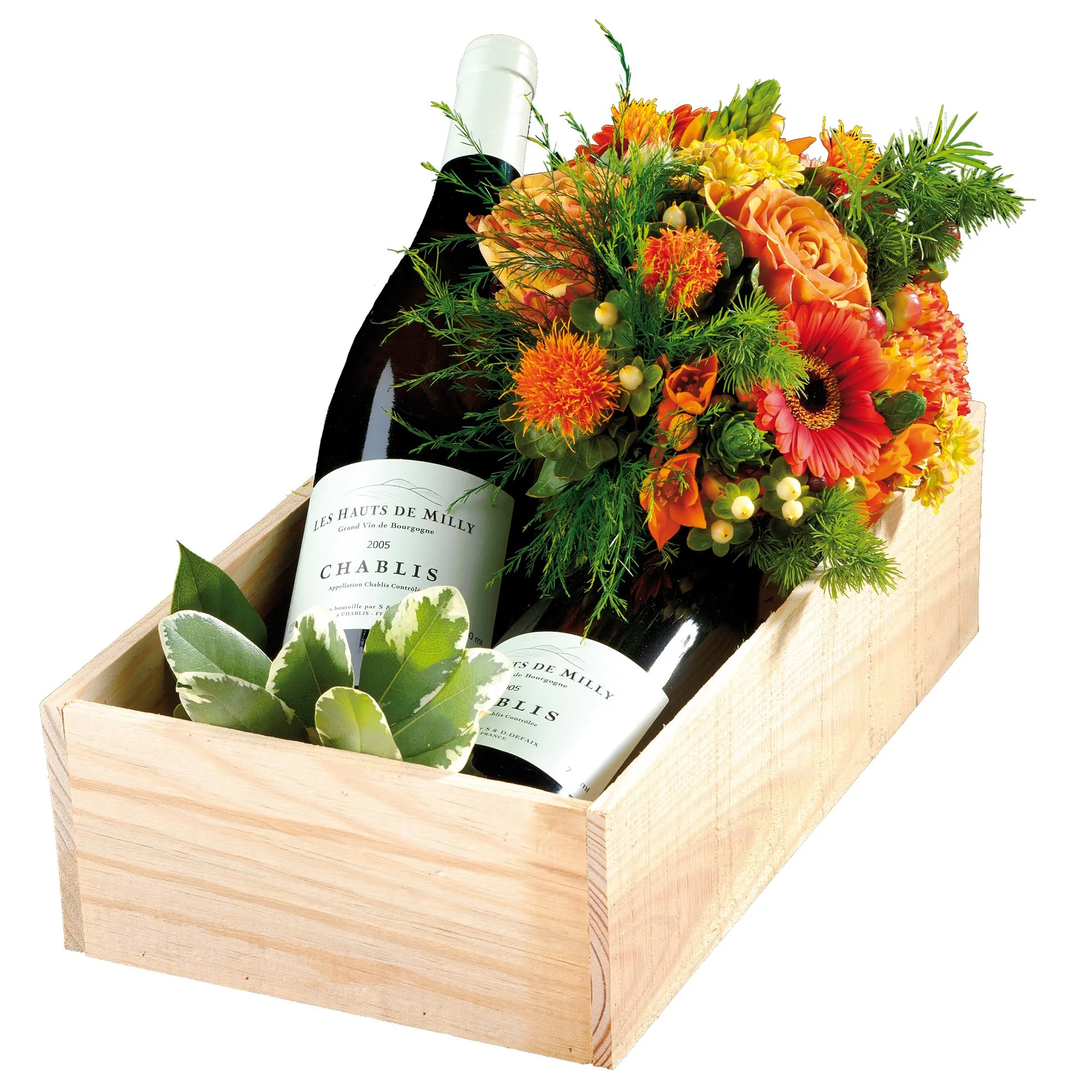 Mixed colourful bouquet with wine or Champagne - Belgium