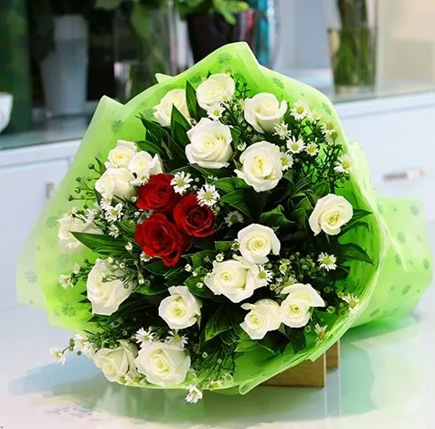 White and Red Roses Bouquet - Vietnam