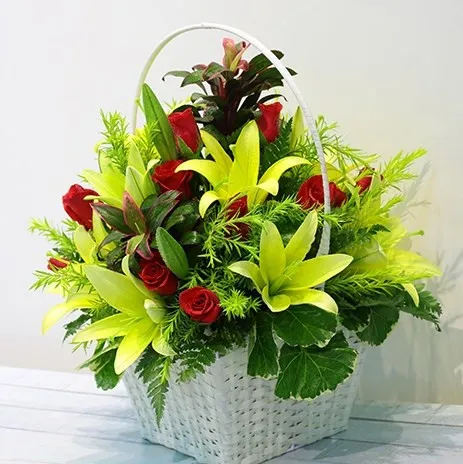 Red and Green Flowers in Basket - Vietnam