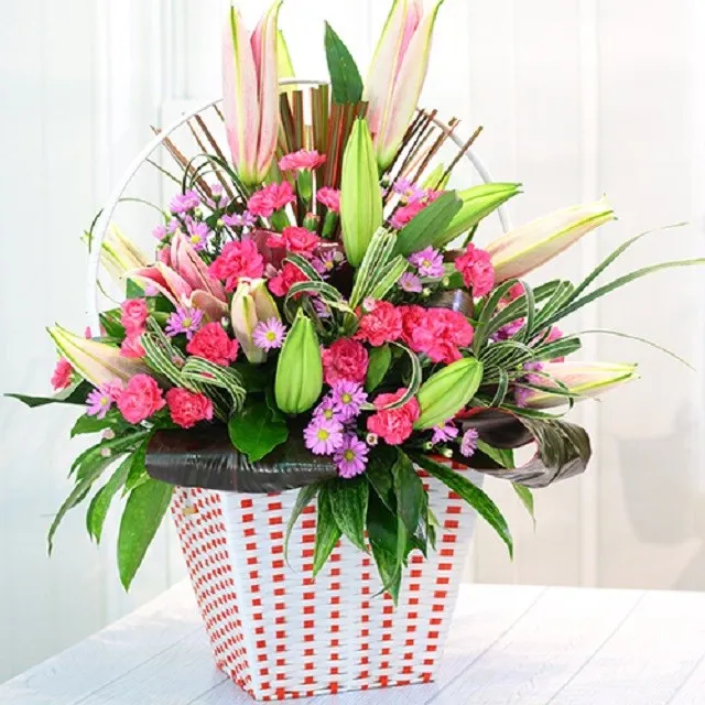 Pink and Purple bouquet in container - Vietnam