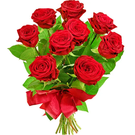 kwiaty miłosny szept, bukiet róż, 9 czerwonych róż, bukiet owinięty czerwoną wstążką