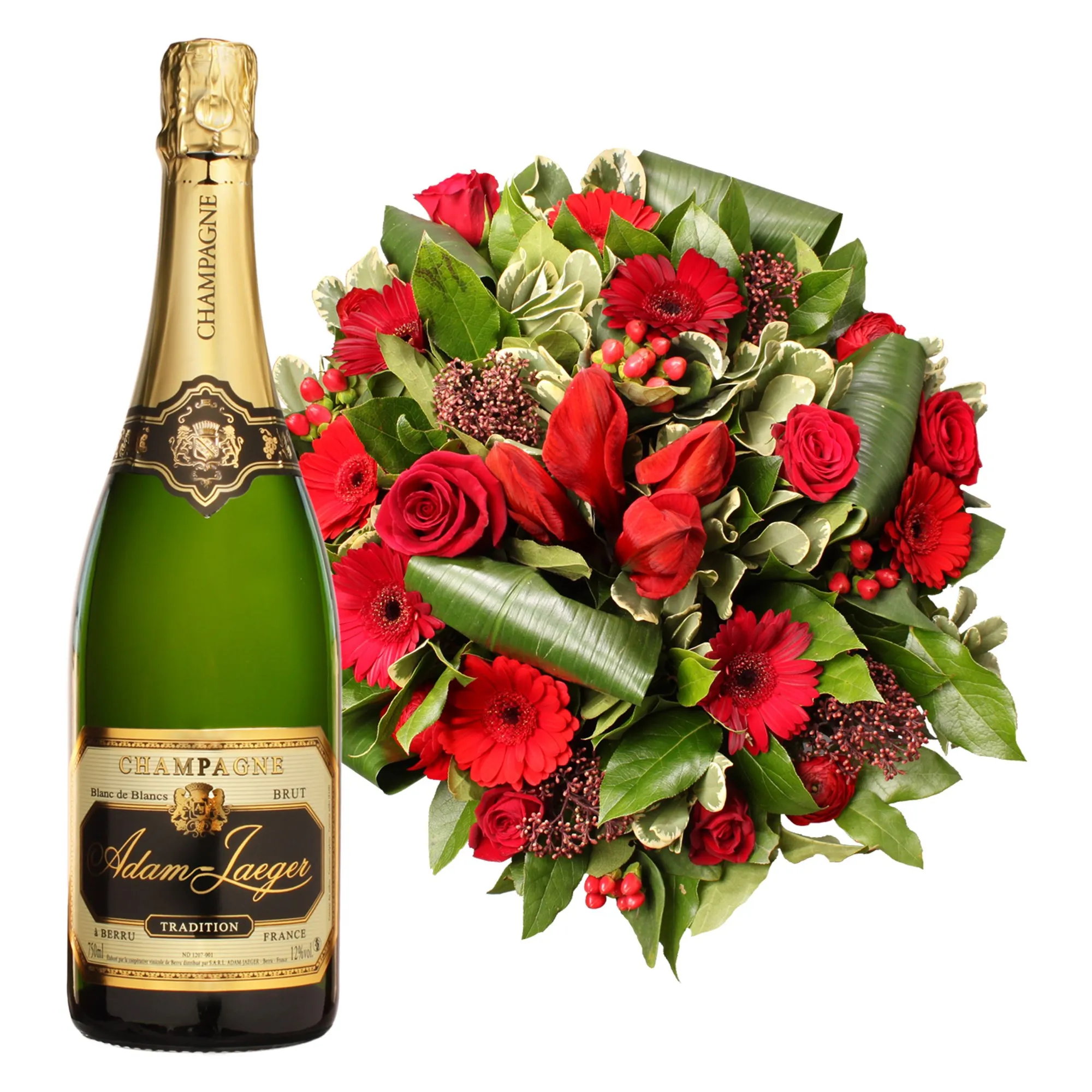 RED BOUQUET WITH A BOTTLE OF SPARKLES - Belgium