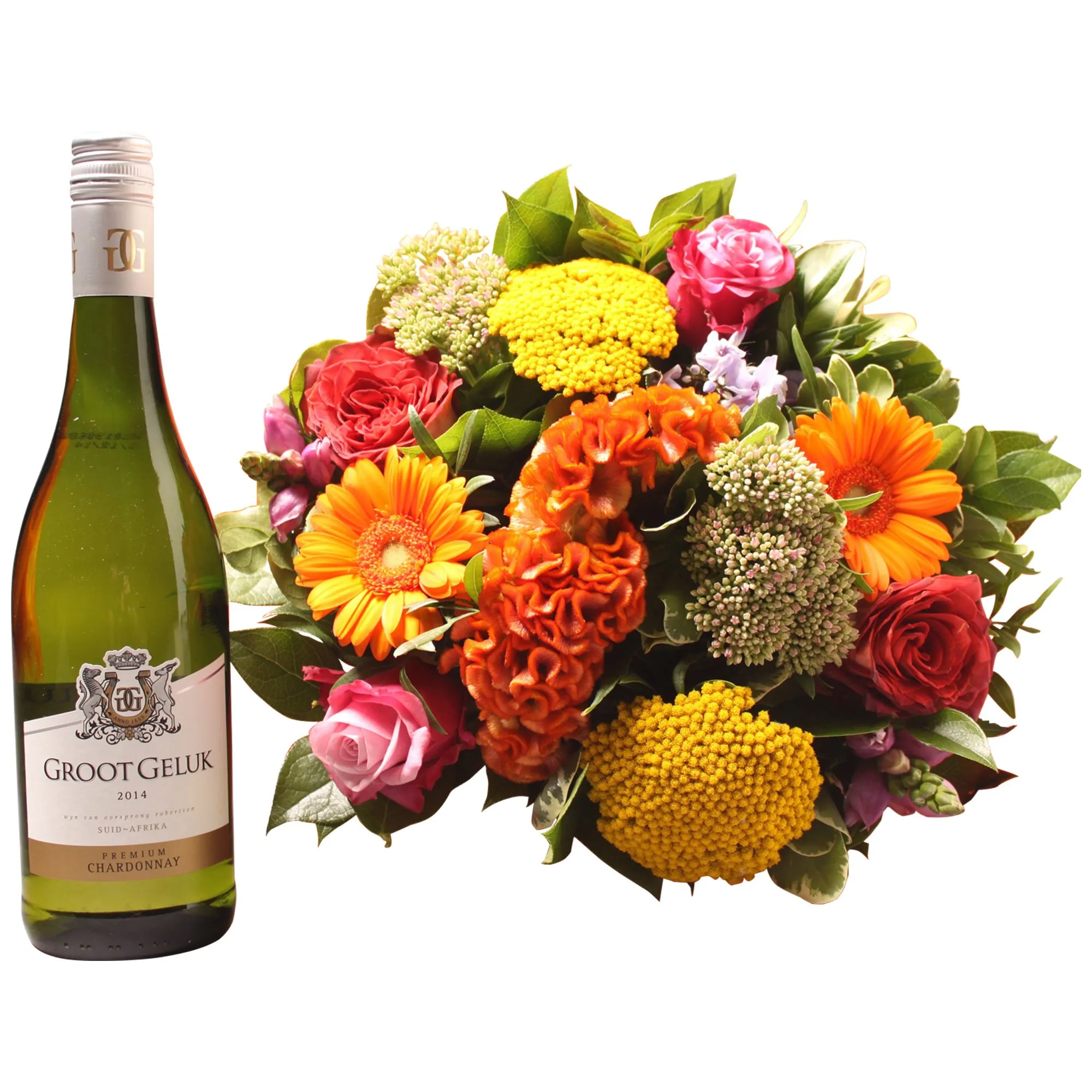 Colorful bouquet with groot geluk white - Belgium