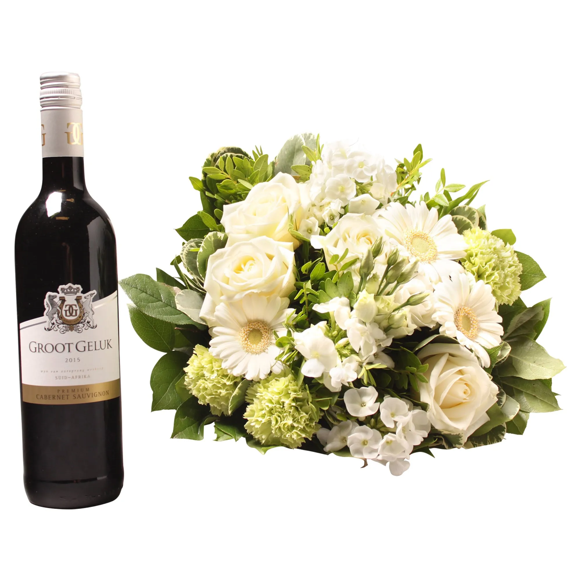 White bouquet with Groot Geluk Red - Belgium