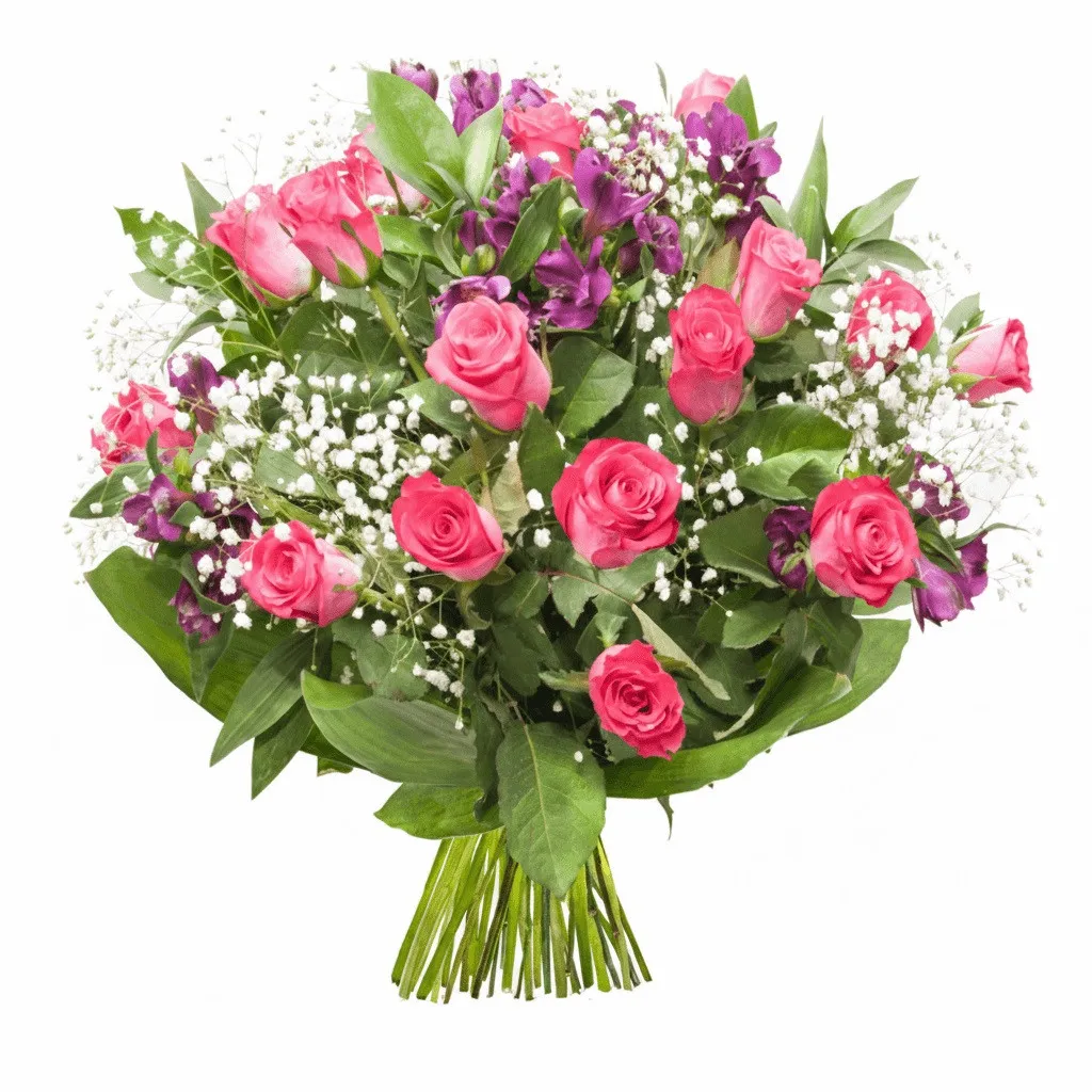 Bouquet of pink roses, alstromies, limonium, ornamental greenery, Hollywood bouquet, movie flowers