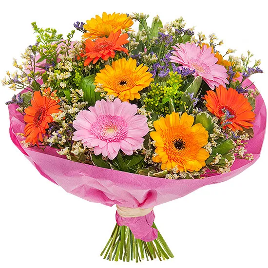 joyful bouquet, gerbera daisy, limonium, bouquet of colourful flowers