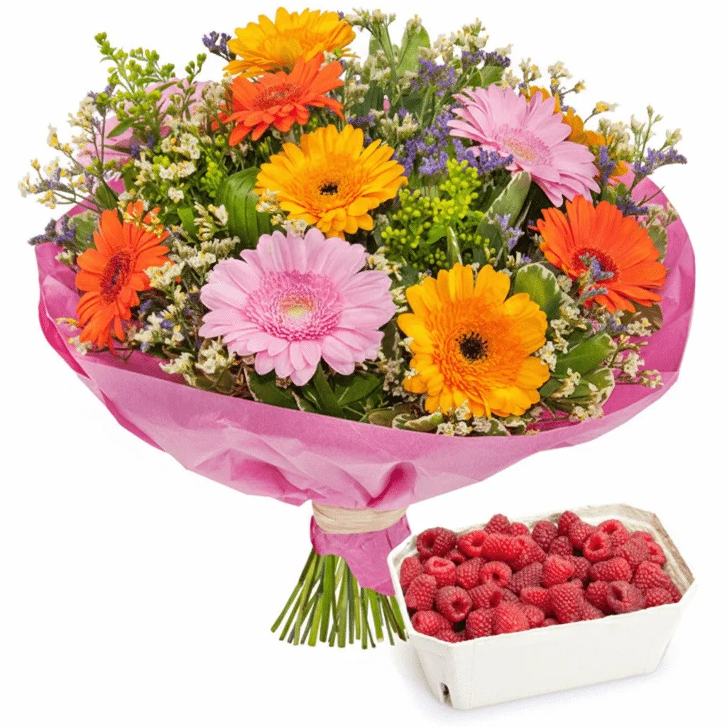 Joyful bouquet with raspberries