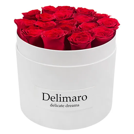 Masterbox - czerwone róże w białym pudełku, okrągłe pudełko z różami