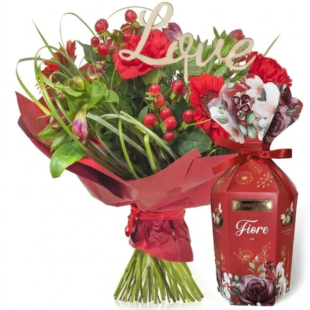 my love bouquet, red bouquet, flowers for Valentine's Day, bouquet with chocolates