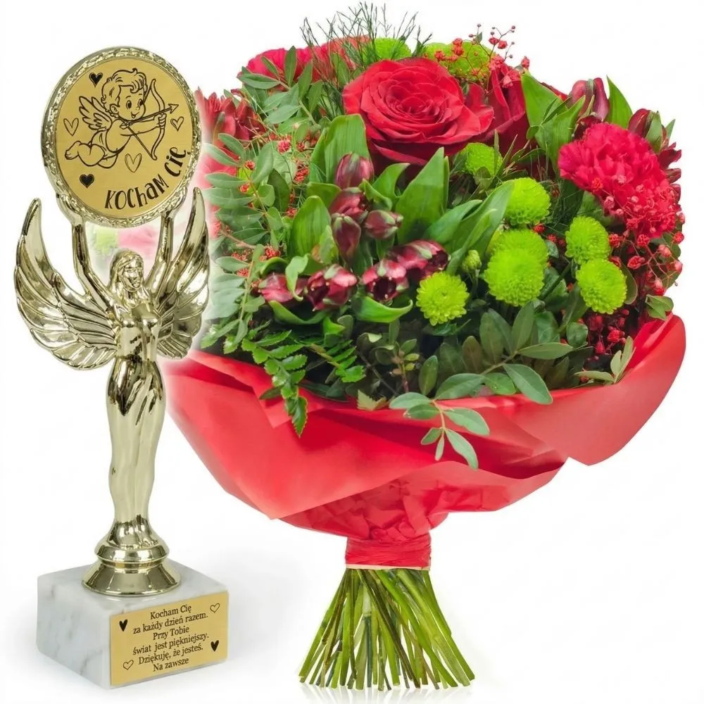 Love story bouquet + I love you statuette
