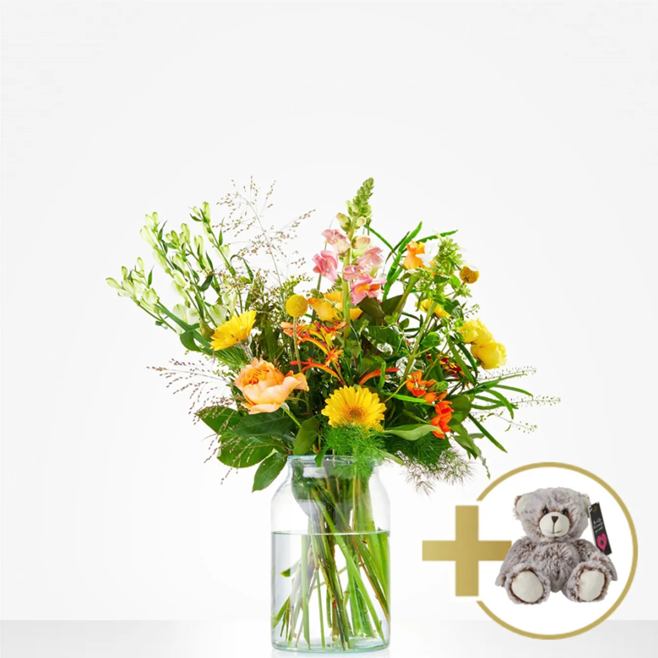 Combi Bouquet: Hugs; including little bear for € 10
