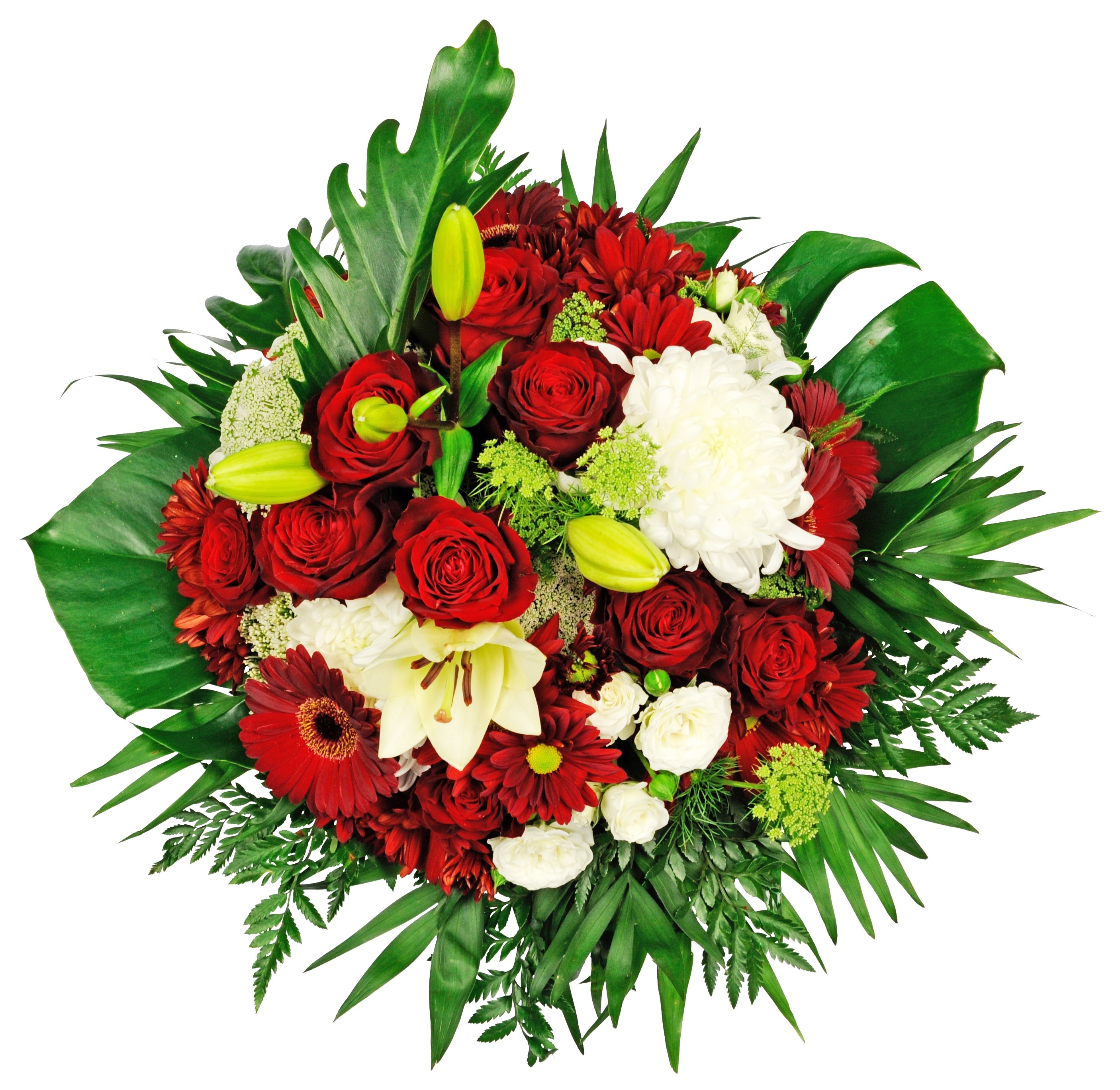 ROMANTIC MCF - only in strong red and white shades - roses/lilies/gerberas etc...