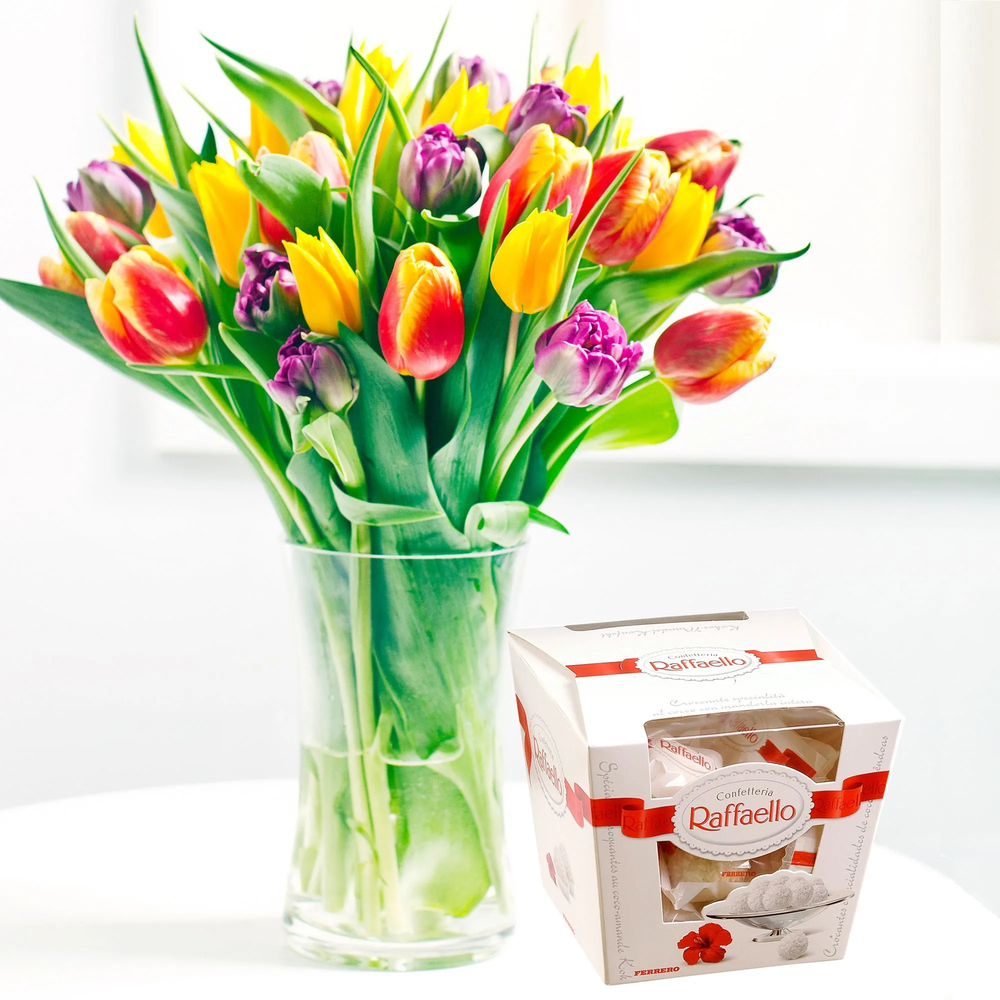 Seasonal bouquet of tulips and Raffaello candies - Belarus