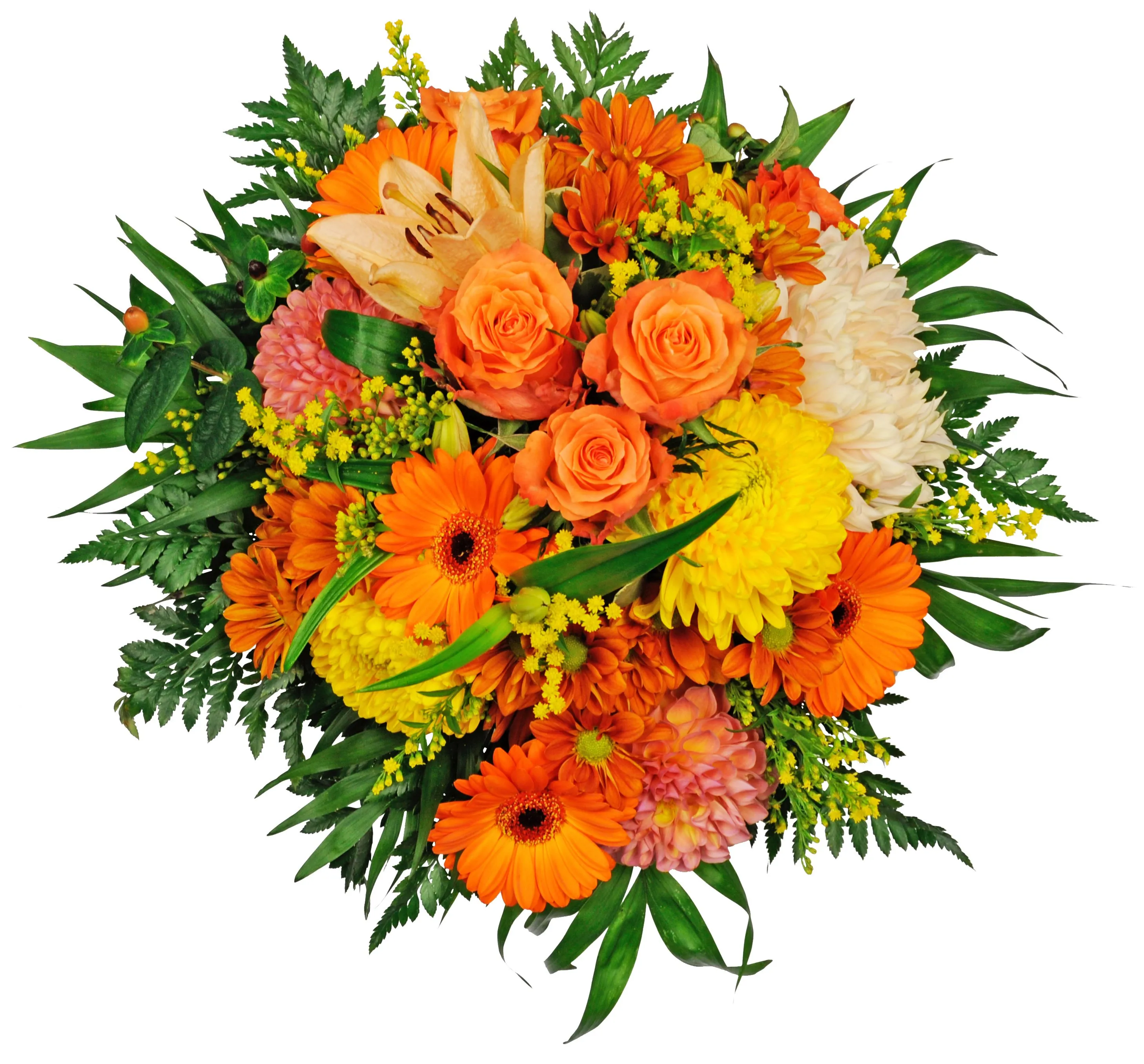 Round MCF only orange/yellow/creme - with roses/gerberas/lilies etc. - Syria