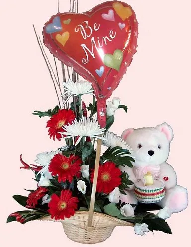 Basket arr with balloon and teddy bear - Israel