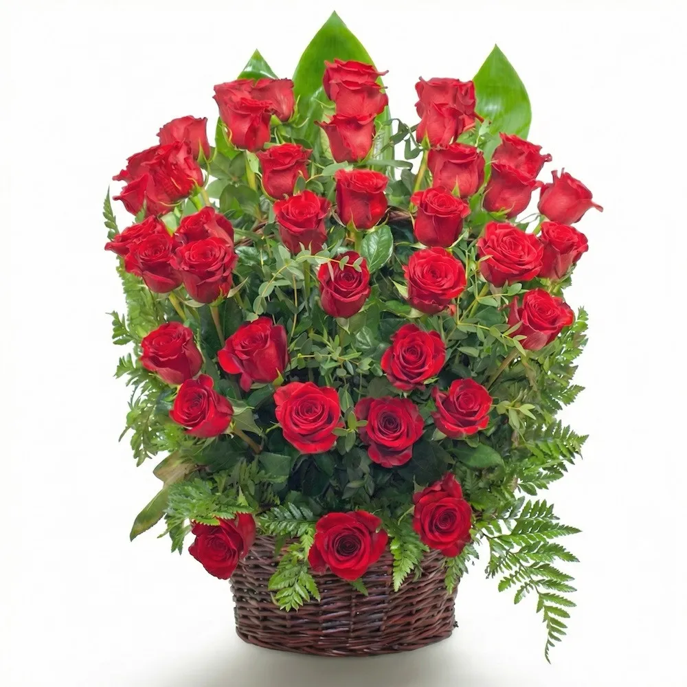 Basket of Red Roses for Funeral - Poczta Kwiatowa® Flowers for Funeral