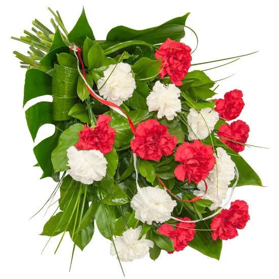 Bunch, bunch made of white carnation, red carnation, decorative green, Vigil bunch , funeral bunch 