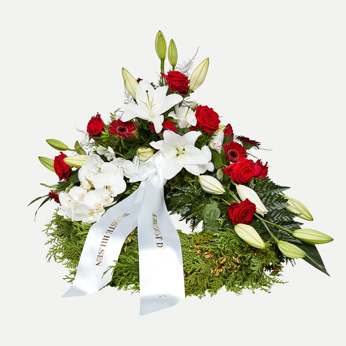 Classic wreath with ribbon - white and red - Denmark