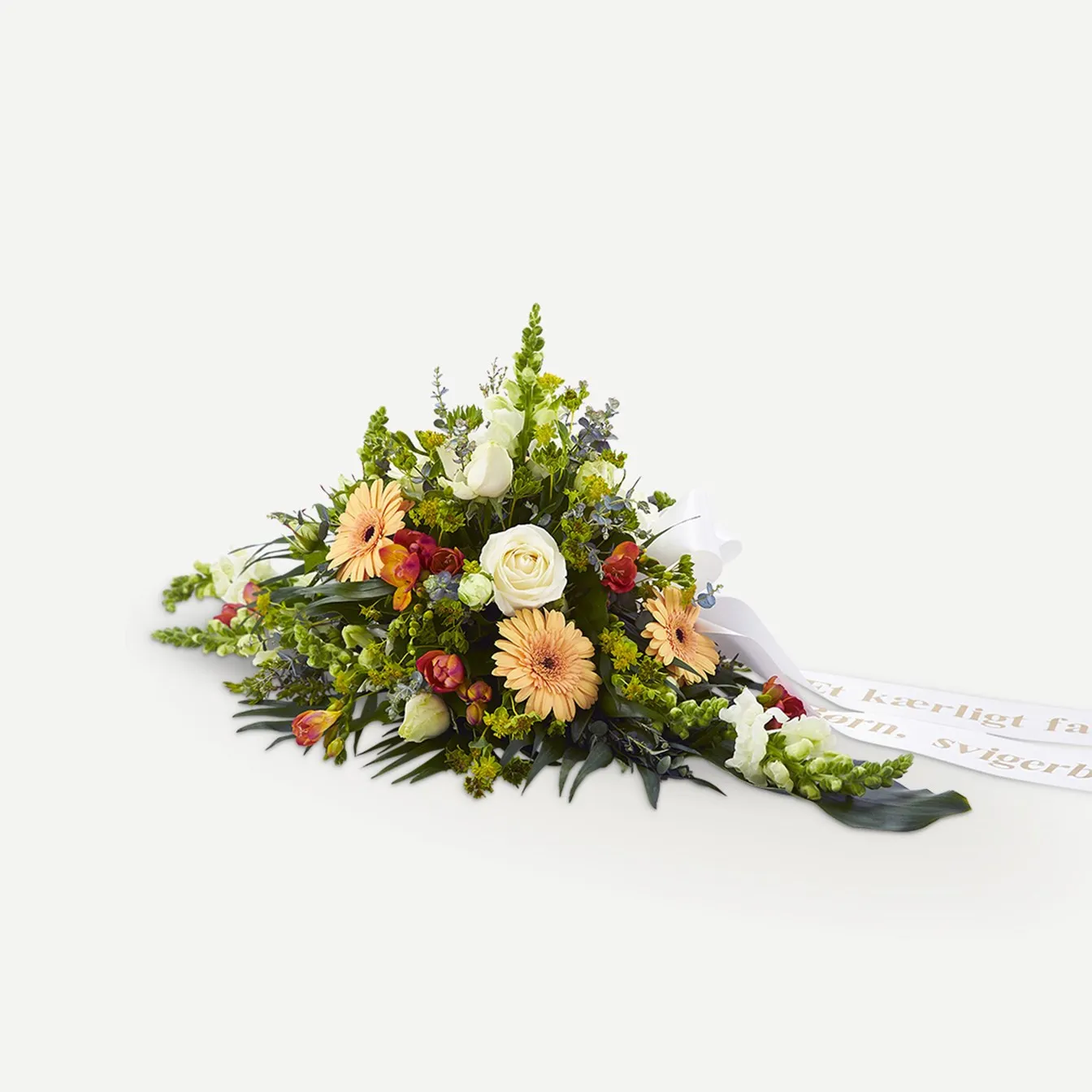 Golden funeral decoration with ribbon - Denmark