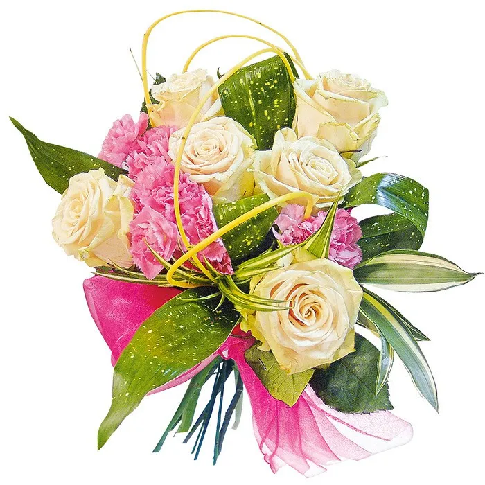 A buquet with roses, subtle as a veil, is a beautiful wedding gift