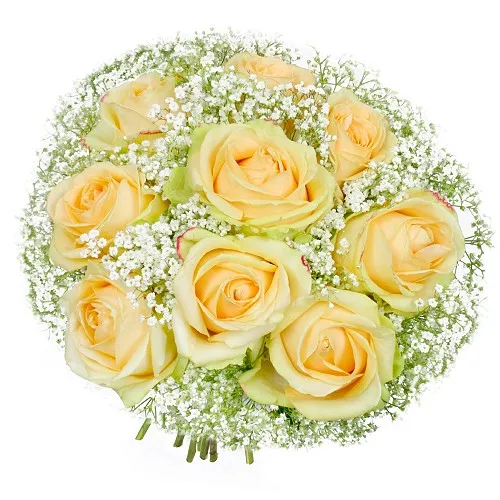 Bukiet Ślubny, kremowe róże z gipsówką w ślubnym bukiecie