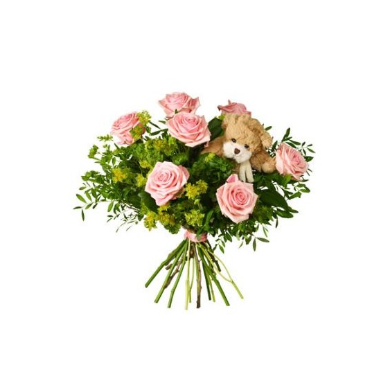 Babybirth bouquet with teddy bear