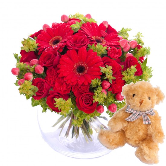 Hug for happiness, red + Teddy bear