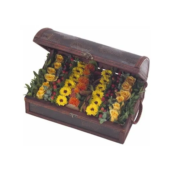 Wooden chest seasonal flowers