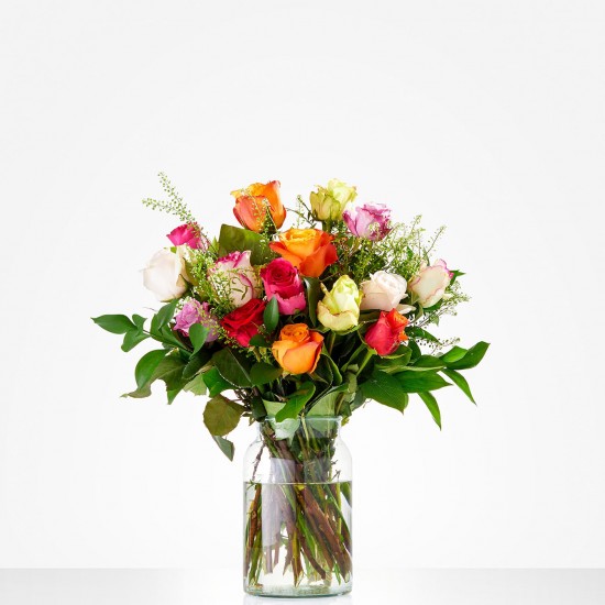 Bouquet: Colourful roses; excl. vase