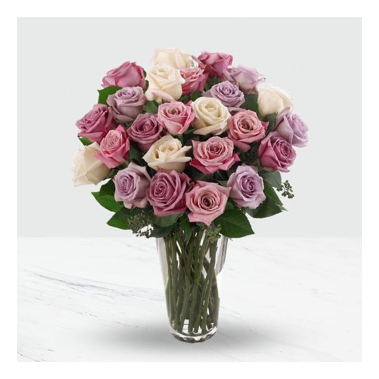 24 Pink and purple roses in a vase
