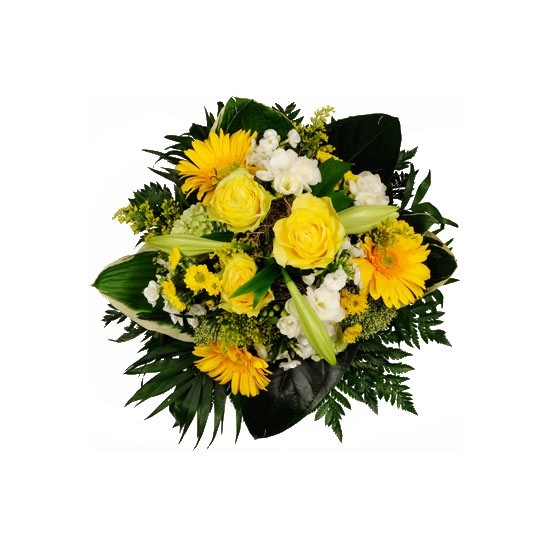 Mixed round seas bouquet in yellow/white colours (roses/gerberas/lilies etc..)