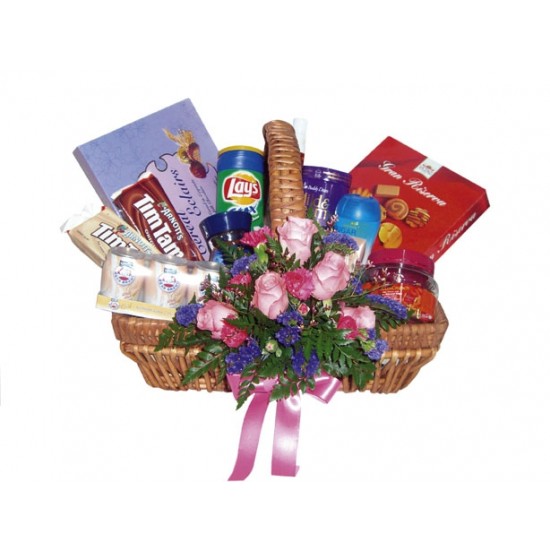 Gourmet Basket with Flowers