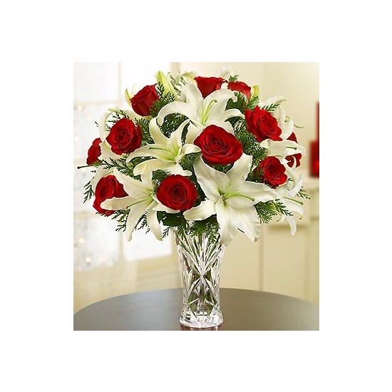 Arrangement of Red Roses and White Liliums in Vase