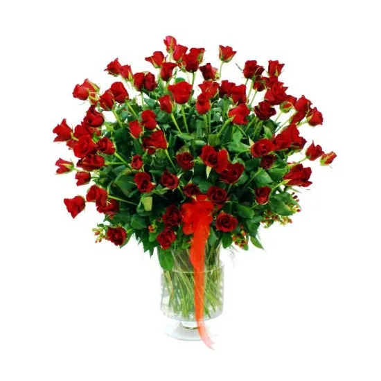 100 Red Roses in Vase