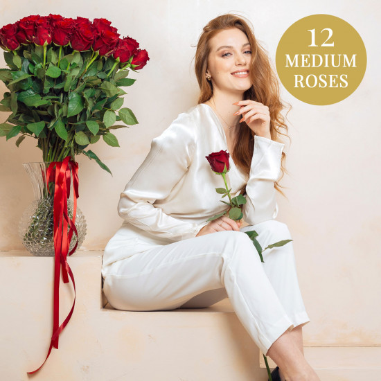 12 Róż Średnich Czerwonych