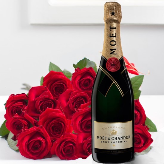 15 Red Roses and exclusive Champagne