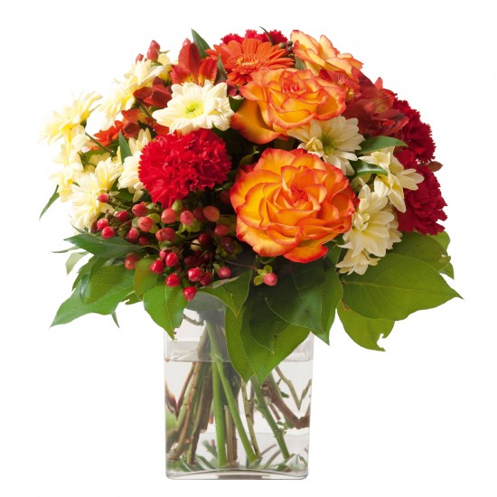 Sympathy bouquet in red, yellow and orange colours (without vase)