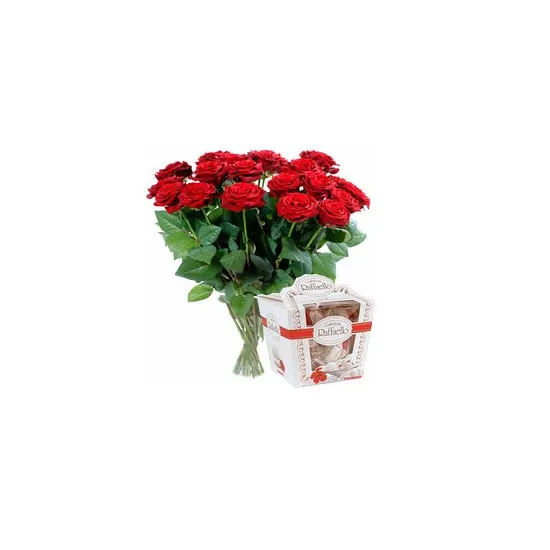 Bouquet of roses and Raffaello candies