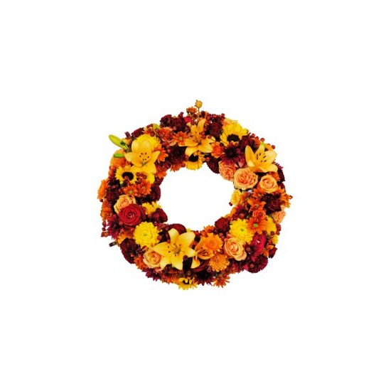 Round funeral wreath, multicolored (orange/red/yellow)