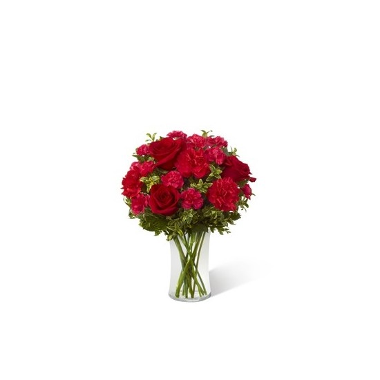 Kompozycja z czerwonych róż i goździków