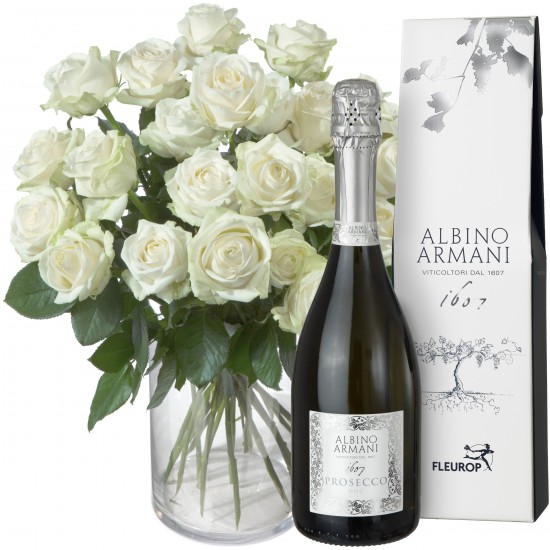 24 White Roses with Prosecco Albino Armani DOC (75cl)