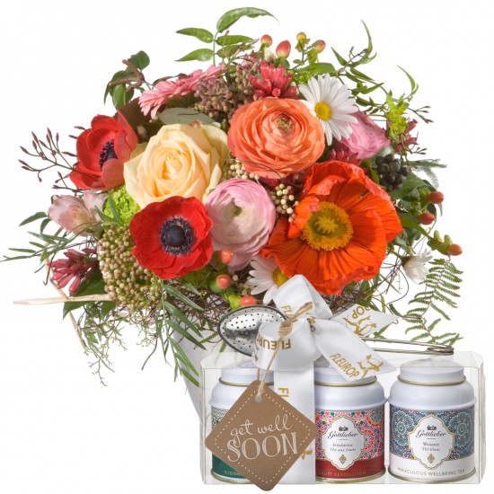 Melody of Spring with Gottlieber tea gift set and hanging gift tag «Get Well Soon»