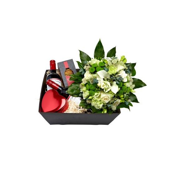 Gift box with bouquet, lime and green